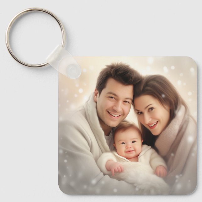 Simple Elegant Script Couple Photo Keychain (Front)