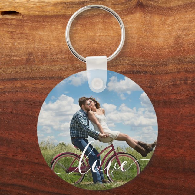 Simple Elegant Script Couple Photo Keychain (Front)