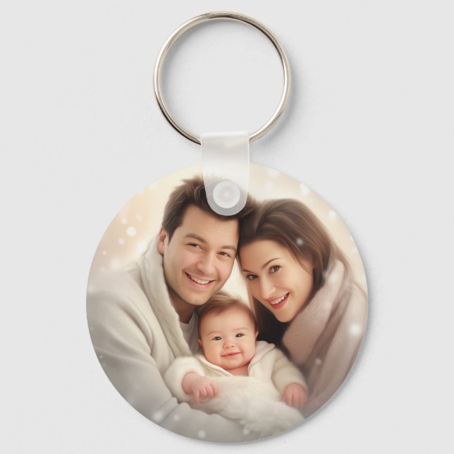 Simple Elegant Script Couple Photo Keychain (Front)