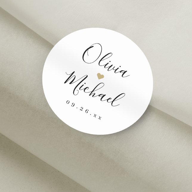 Simple elegant script couple's names wedding classic round sticker (Simple elegant script couple's names wedding classic round sticker)