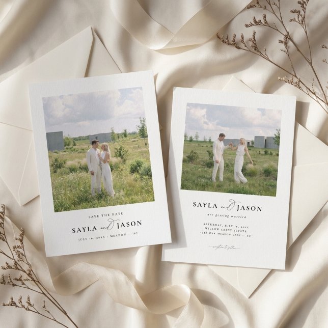 Simple Elegant Script Double Sided Photo Wedding Save The Date (Creator Uploaded)