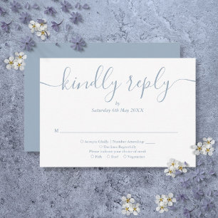 Simple Elegant Script Dusty Blue RSVP Card