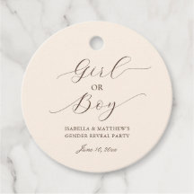 Simple Elegant Script Gender Reveal Beige Party 