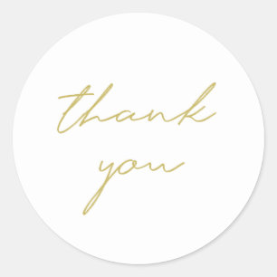 Simple Elegant Script Gold and White Thank You Classic Round Sticker