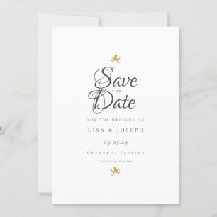 Simple Elegant Script Gold Cupids Save the Date Invitation