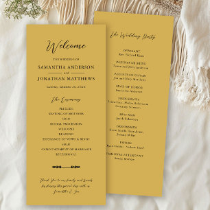 Simple Elegant Script Gold Wedding Ceremony Programme