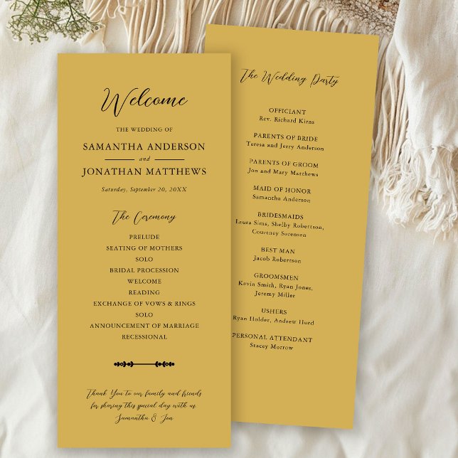 Simple Elegant Script Gold Wedding Ceremony Programme (Creator Uploaded)