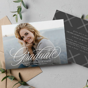 Simple elegant script graduate photo graduation invitation