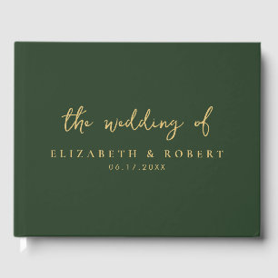 Simple Elegant Script Green Gold Wedding Guest Book