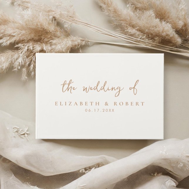 Simple Elegant Script Ivory Tan Wedding Guest Book (Creator Uploaded)