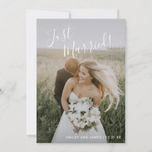 Simple Elegant Script Just Married Photo Wedding Announcement
