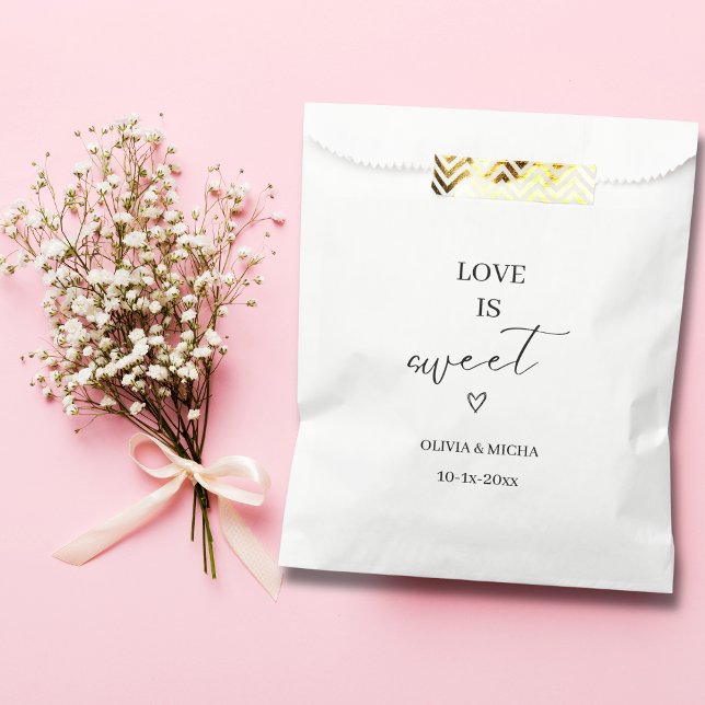 simple elegant script Love is sweet wedding favour Bags (Creator Uploaded)