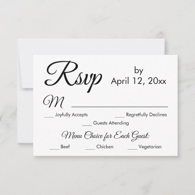 Simple Elegant Script Menu Choice Wedding RSVP (Front)