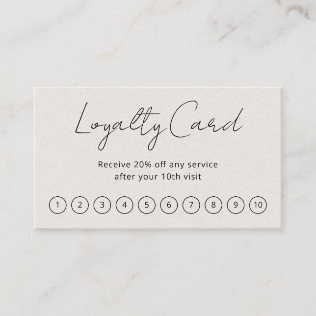 Simple Elegant Script Minimalist Beige Modern Loyalty Card (Front)