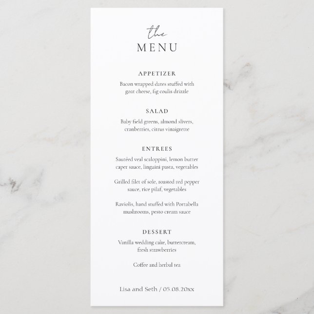 Simple Elegant Script Minimalist Classic Wedding Menu (Front)