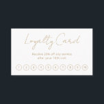 Simple Elegant Script Minimalist Modern Gold Loyalty Card<br><div class="desc">Modern faux gold loyalty card featuring a simple and minimalist layout with "Loyalty Card" in an elegant script typography.  The back has your contact info in a classic layout. This professional loyalty card is great for a makeup artist,  hair stylist,  beauty salon,  lash technician and more.</div>