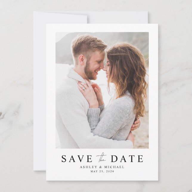 Simple Elegant Script Modern Photo Wedding Save The Date (Front)