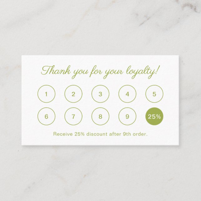 Simple Elegant Script Monogram Green Business Loyalty Card (Front)