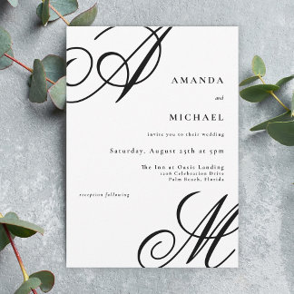 Simple Elegant Script Monogram Wedding Invitation