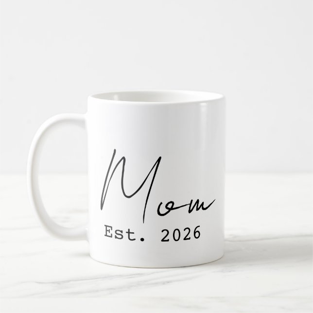 Simple Elegant Script New Mum Established 2026  Coffee Mug (Left)