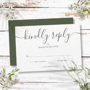 Simple Elegant Script Olive Green RSVP Card