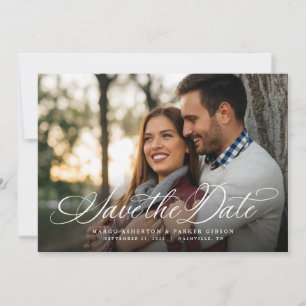 Simple elegant script one photo horizontal save the date