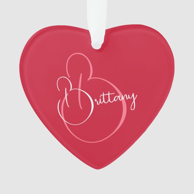 Simple Elegant Script Personalised Red Valentine Ornament (Front)