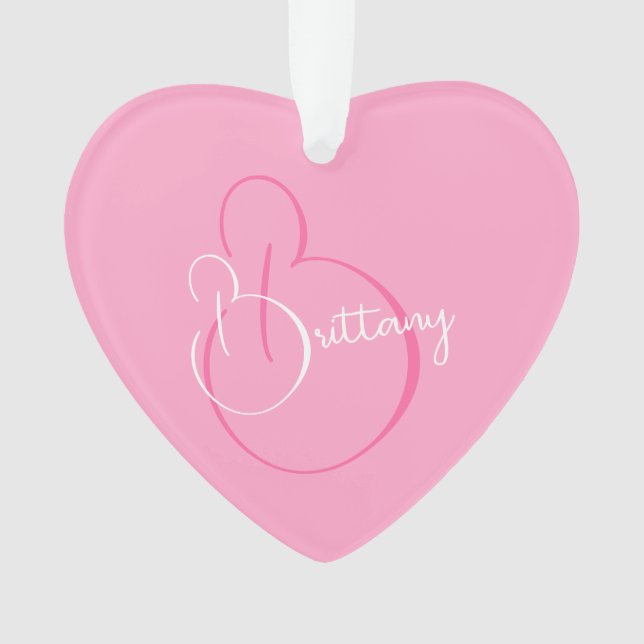 Simple Elegant Script Personalised Soft Pink Heart Ornament (Front)