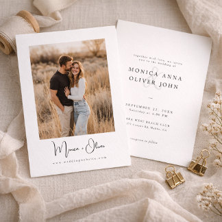 Simple Elegant Script Photo Budget Wedding Invitation