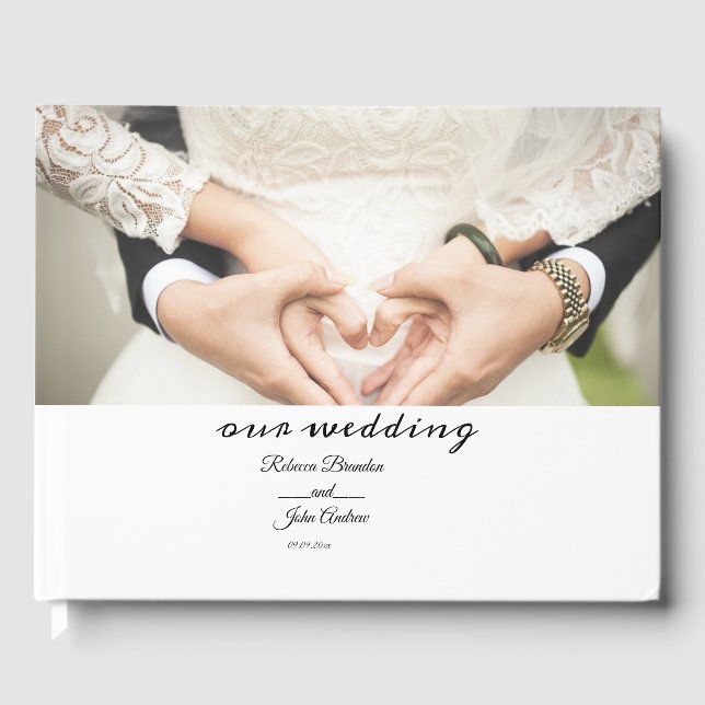 Simple Elegant Script Photo Calligraphy Wedding  Guest Book (Front)