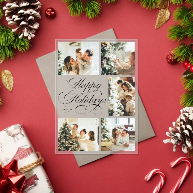 Simple Elegant Script Photo Collage Christmas Card Acrylic Invitations (Insitu (Holiday))