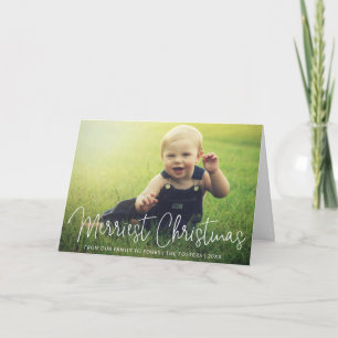 Simple Elegant Script Photo Merriest Christmas Holiday Card