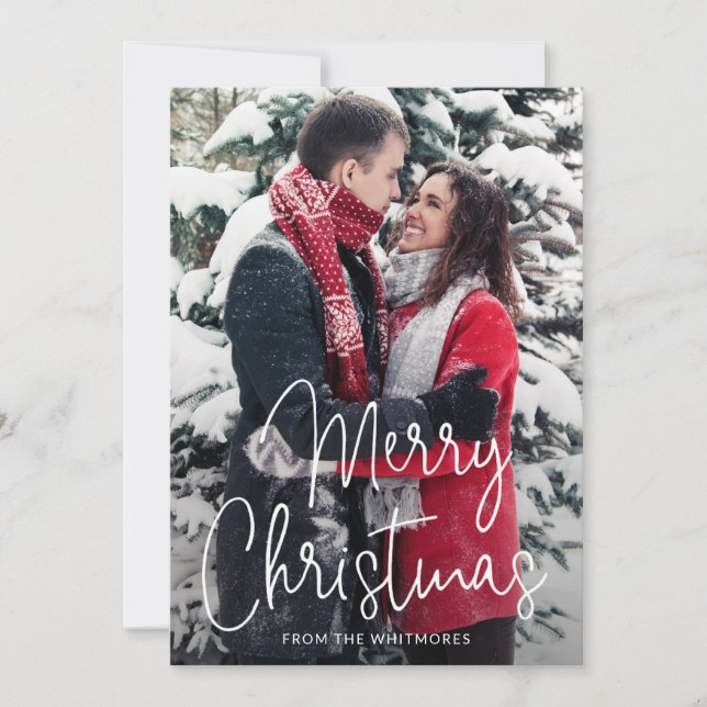 Simple Elegant Script Photo Modern Christmas Holiday Card (Front)