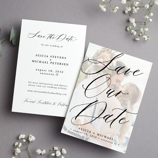 Simple elegant script photo overlay wedding save the date (Creator Uploaded)