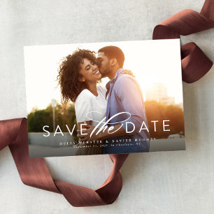 Simple elegant script photo save the date