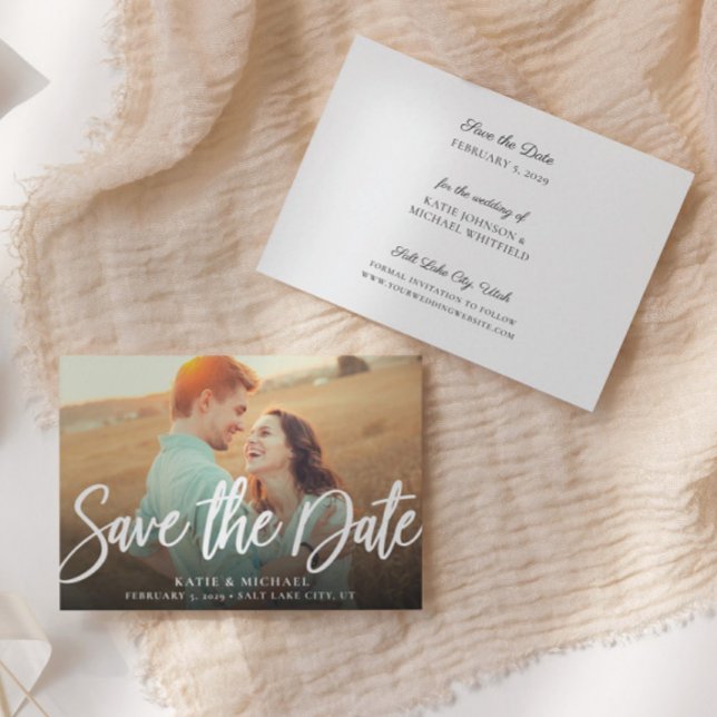 Simple Elegant Script Photo Save The Date Card (Creator Uploaded)