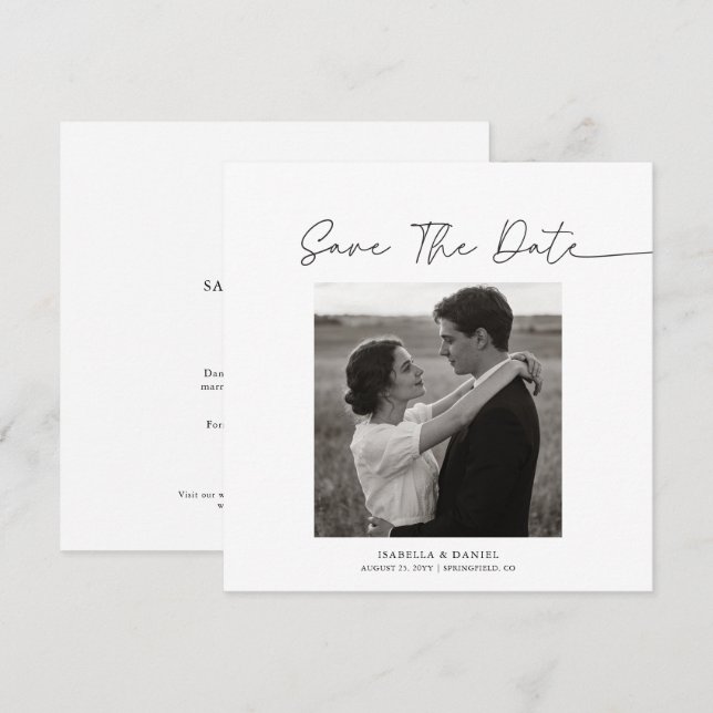 Simple Elegant Script Photo Text Wedding Save The Date (Front/Back)