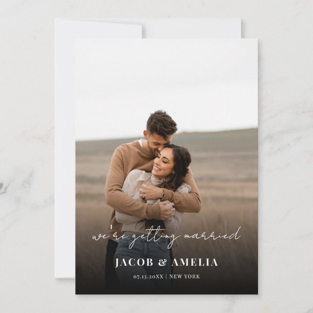 Simple Elegant Script Photo Wedding Save The Date (Front)