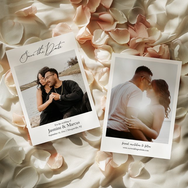 Simple Elegant Script Photo Wedding Save the Date Invitation (Cherish the moment and announce your day with our captivating photo Save the Date invitation.)