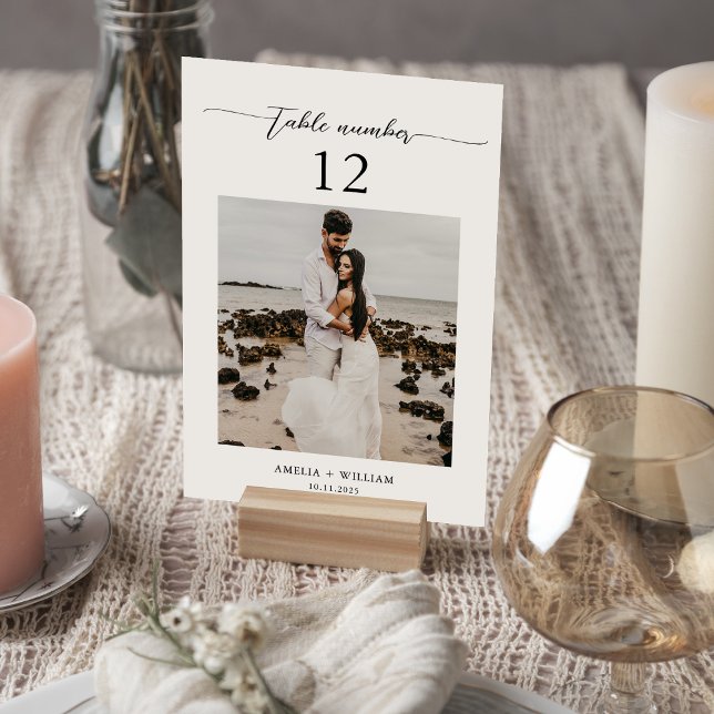 Simple Elegant Script Photo Wedding Table Number (Creator Uploaded)