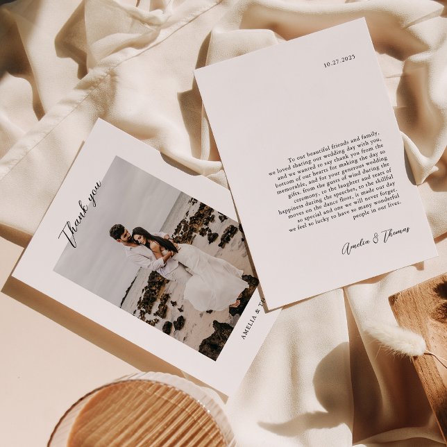 Simple Elegant Script Photo Wedding  Thank You Card (Creator Uploaded)