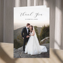 Simple Elegant Script Photo Wedding Thank You Card