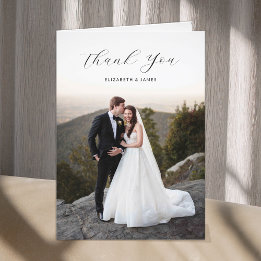 Simple Elegant Script Photo Wedding Thank You Card
