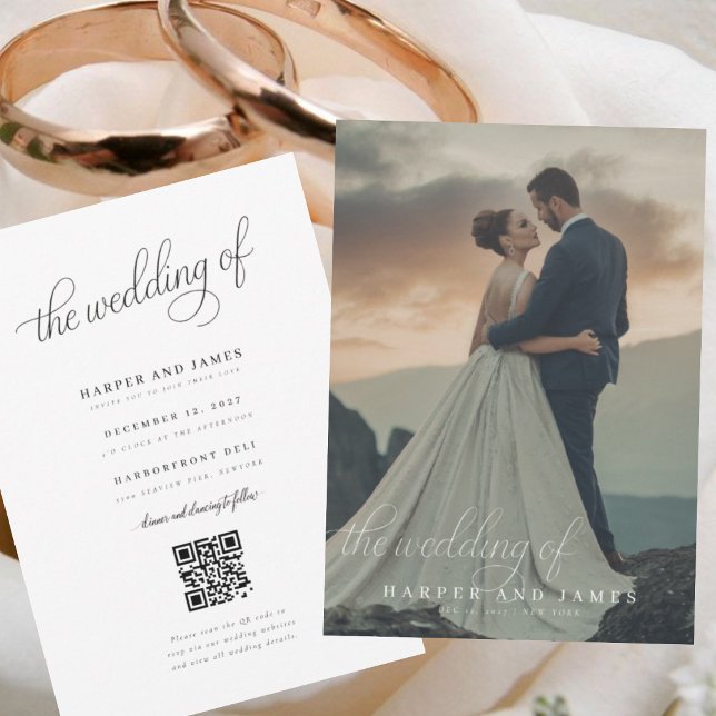 Simple Elegant Script QR Code Photo Budget Wedding Invitation (Creator Uploaded)