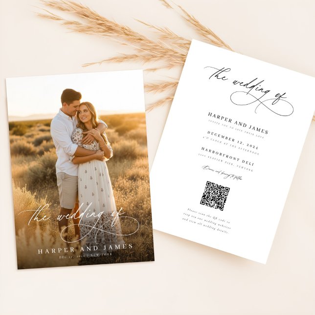 Simple Elegant Script QR Code Photo Budget Wedding Invitation (Creator Uploaded)