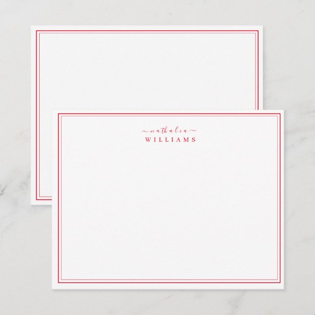 Simple Elegant Script Red Monogram Note Card (Front/Back)