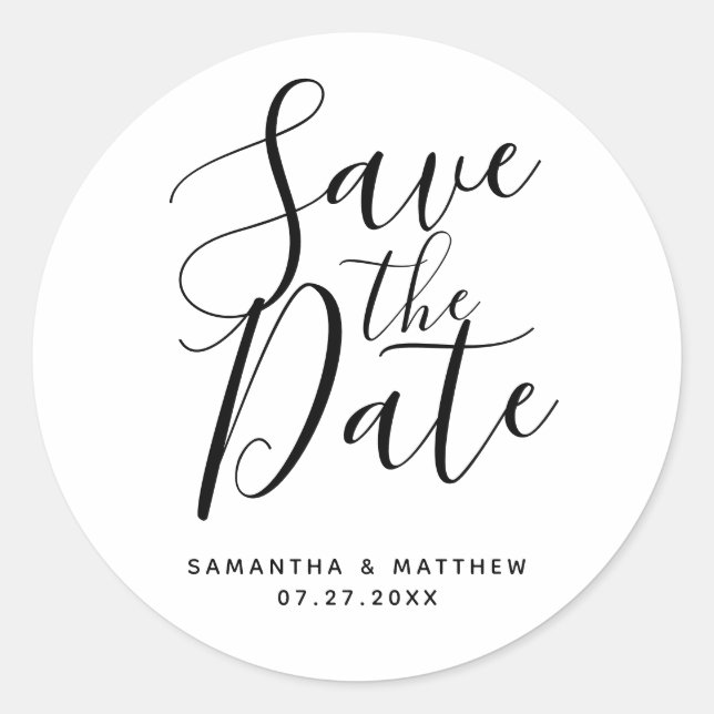 Simple Elegant Script Save The Date Boho Wedding Classic Round Sticker (Front)