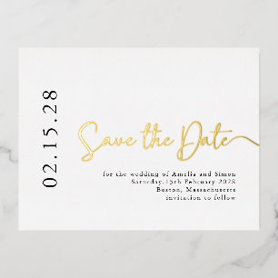 Simple Elegant Script Save the Date Real Gold   Foil Invitation Postcard