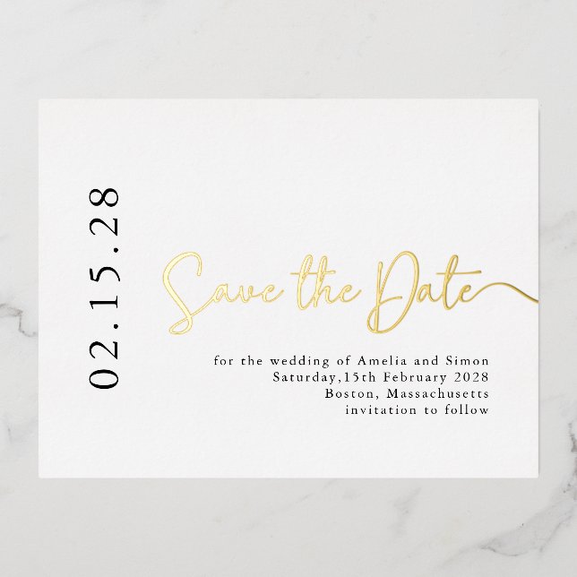 Simple Elegant Script Save the Date Real Gold   Foil Invitation Postcard (Front)