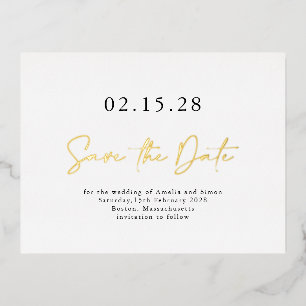 Simple Elegant Script Save the Date Real Gold Foil Invitation Postcard
